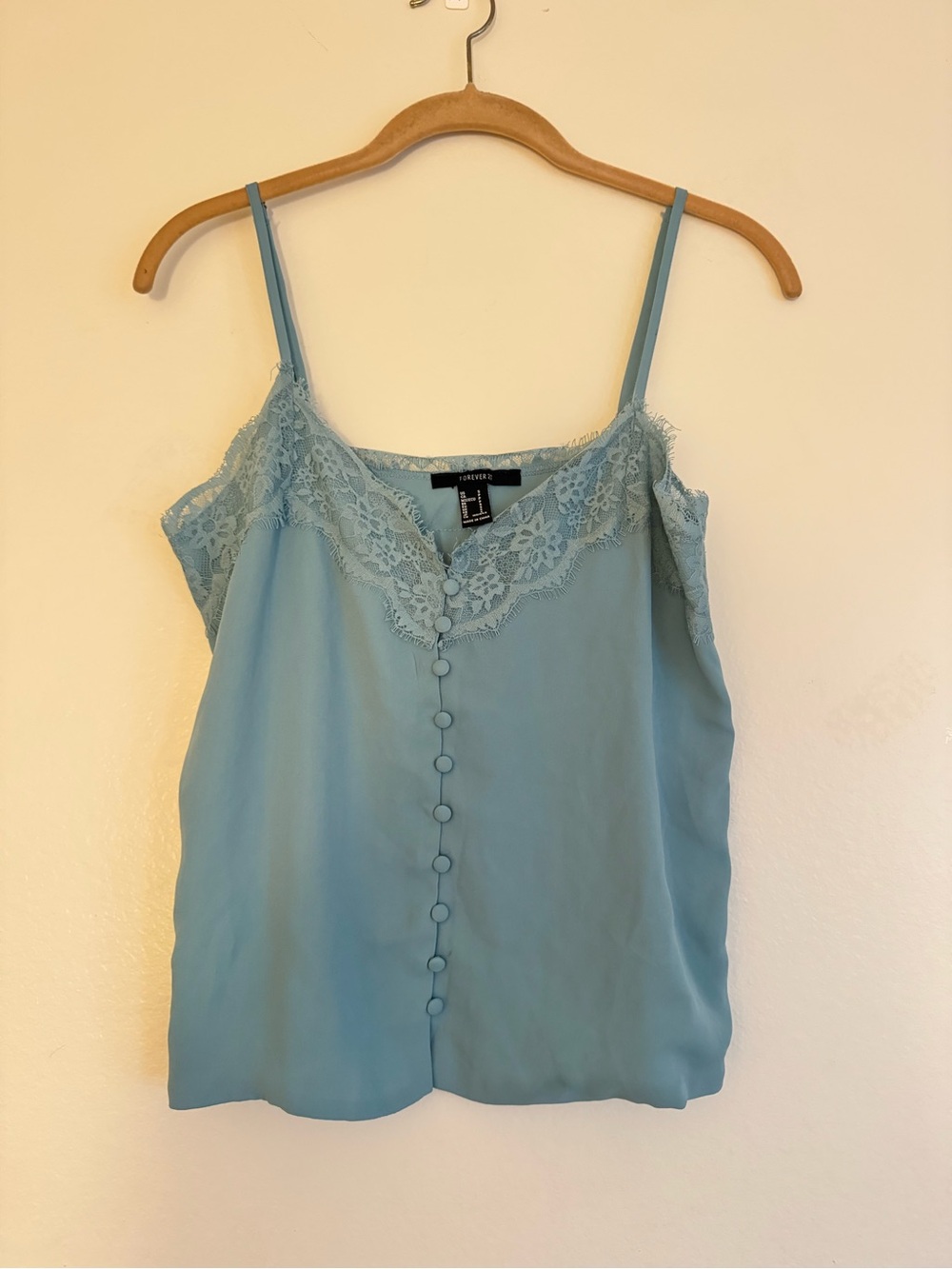 Forever 21 Light Blue Lace Trim Romantic Camisole Y2K